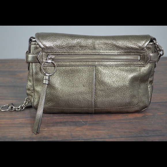 COACH Metallic Gold Leather CHELSEA Flap Handbag - Picture 3 of 8